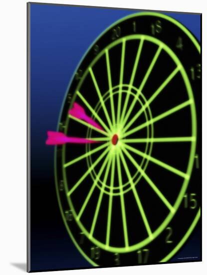 Neon Darts and Dartboard-null-Mounted Photographic Print