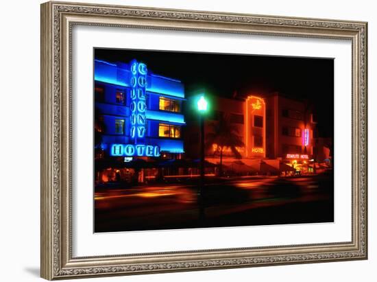 Neon Glow, Ocean Boulevard , Miami Beach-George Oze-Framed Photographic Print