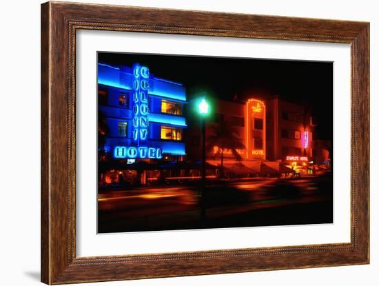 Neon Glow, Ocean Boulevard , Miami Beach-George Oze-Framed Photographic Print