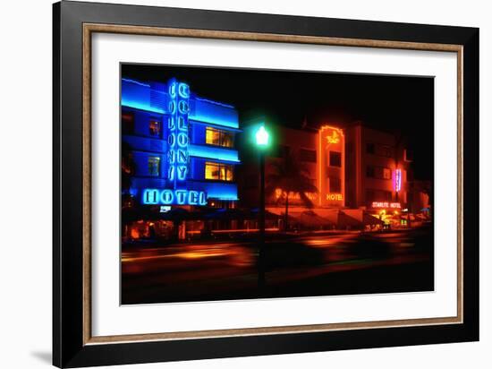 Neon Glow, Ocean Boulevard , Miami Beach-George Oze-Framed Photographic Print