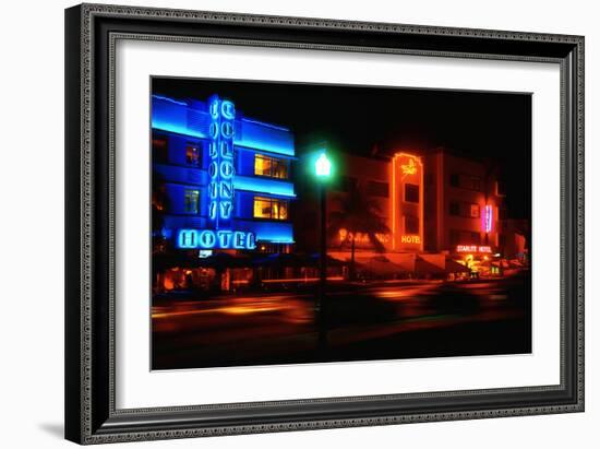 Neon Glow, Ocean Boulevard , Miami Beach-George Oze-Framed Photographic Print