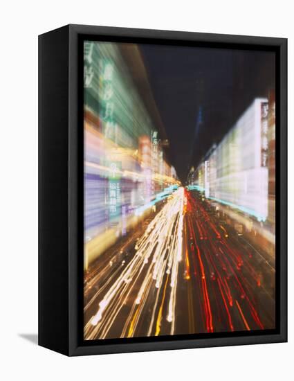 Neon Lights and Traffic Light Trails, Taichung, Taiwan-Ian Trower-Framed Premier Image Canvas