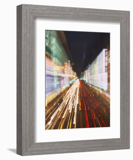 Neon Lights and Traffic Light Trails, Taichung, Taiwan-Ian Trower-Framed Photographic Print