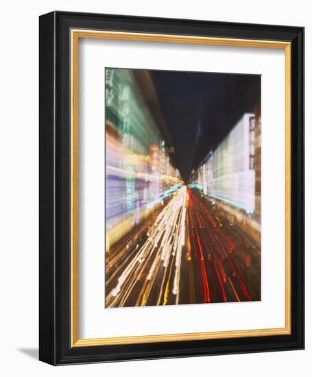 Neon Lights and Traffic Light Trails, Taichung, Taiwan-Ian Trower-Framed Photographic Print