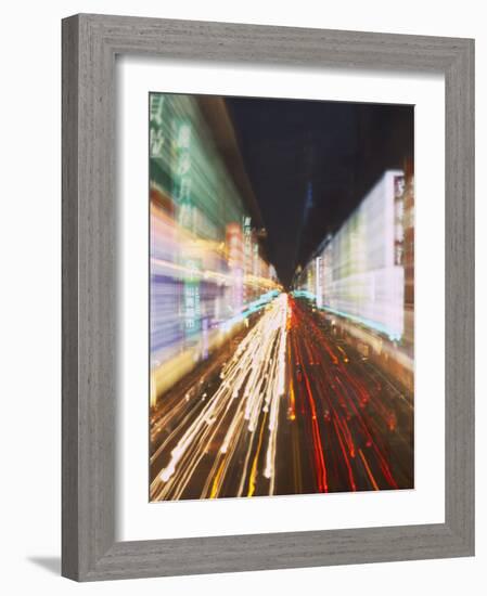 Neon Lights and Traffic Light Trails, Taichung, Taiwan-Ian Trower-Framed Photographic Print