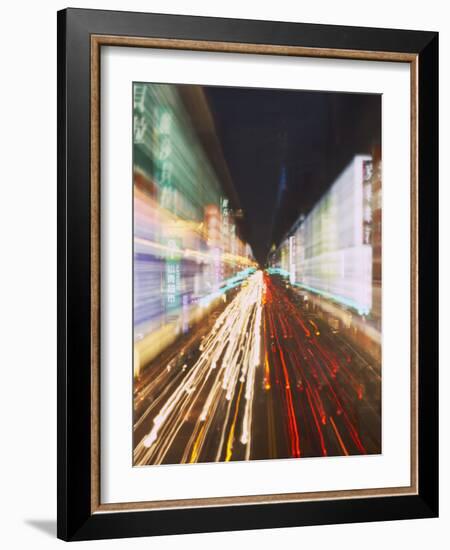 Neon Lights and Traffic Light Trails, Taichung, Taiwan-Ian Trower-Framed Photographic Print