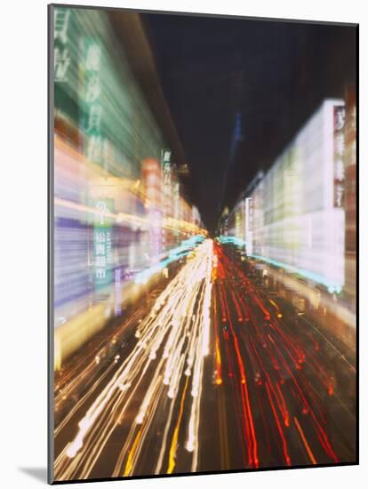 Neon Lights and Traffic Light Trails, Taichung, Taiwan-Ian Trower-Mounted Photographic Print