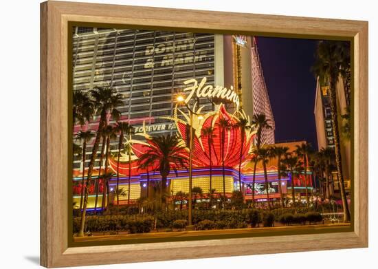 Neon Lights, Las Vegas Strip at Dusk with Flamingo Facade and Palm Trees, Las Vegas, Nevada, Usa-Eleanor Scriven-Framed Premier Image Canvas