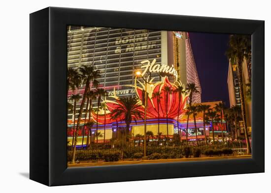 Neon Lights, Las Vegas Strip at Dusk with Flamingo Facade and Palm Trees, Las Vegas, Nevada, Usa-Eleanor Scriven-Framed Premier Image Canvas