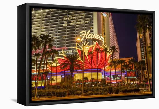 Neon Lights, Las Vegas Strip at Dusk with Flamingo Facade and Palm Trees, Las Vegas, Nevada, Usa-Eleanor Scriven-Framed Premier Image Canvas