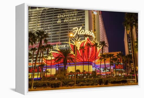 Neon Lights, Las Vegas Strip at Dusk with Flamingo Facade and Palm Trees, Las Vegas, Nevada, Usa-Eleanor Scriven-Framed Premier Image Canvas