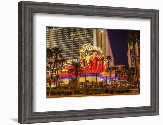 Neon Lights, Las Vegas Strip at Dusk with Flamingo Facade and Palm Trees, Las Vegas, Nevada, Usa-Eleanor Scriven-Framed Photographic Print