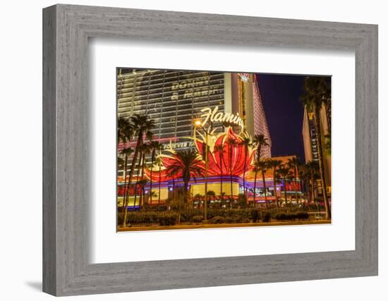 Neon Lights, Las Vegas Strip at Dusk with Flamingo Facade and Palm Trees, Las Vegas, Nevada, Usa-Eleanor Scriven-Framed Photographic Print