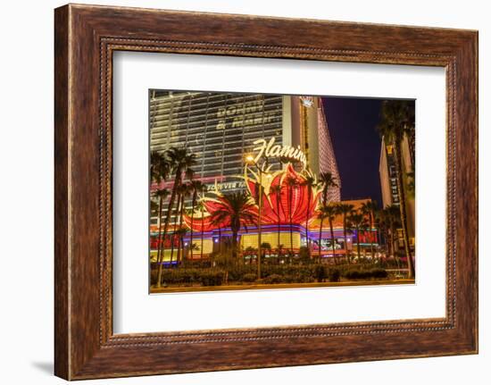 Neon Lights, Las Vegas Strip at Dusk with Flamingo Facade and Palm Trees, Las Vegas, Nevada, Usa-Eleanor Scriven-Framed Photographic Print