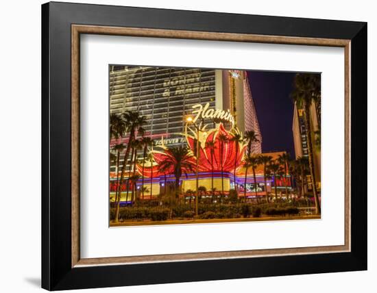 Neon Lights, Las Vegas Strip at Dusk with Flamingo Facade and Palm Trees, Las Vegas, Nevada, Usa-Eleanor Scriven-Framed Photographic Print