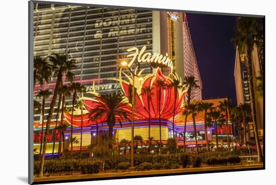Neon Lights, Las Vegas Strip at Dusk with Flamingo Facade and Palm Trees, Las Vegas, Nevada, Usa-Eleanor Scriven-Mounted Photographic Print