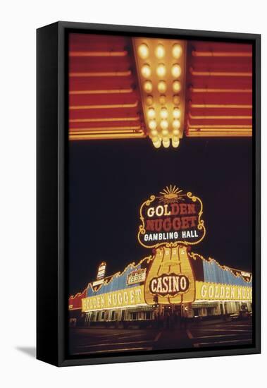 Neon Lights of the Golden Nugget Casino in Las Vegas Nevada, 1970s-null-Framed Stretched Canvas