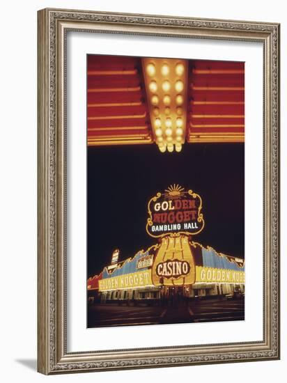 Neon Lights of the Golden Nugget Casino in Las Vegas Nevada, 1970s-null-Framed Photo