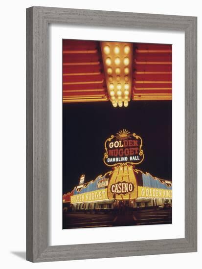Neon Lights of the Golden Nugget Casino in Las Vegas Nevada, 1970s-null-Framed Photo