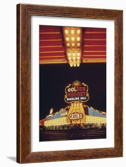 Neon Lights of the Golden Nugget Casino in Las Vegas Nevada, 1970s-null-Framed Photo