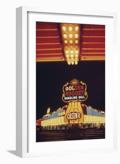 Neon Lights of the Golden Nugget Casino in Las Vegas Nevada, 1970s-null-Framed Photo