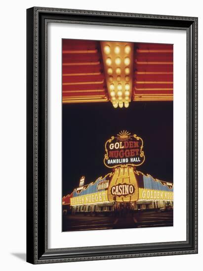 Neon Lights of the Golden Nugget Casino in Las Vegas Nevada, 1970s-null-Framed Photo