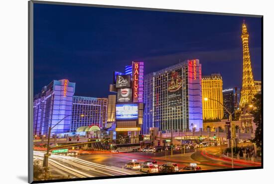 Neon Lights on Las Vegas Strip at Dusk with Car Headlights Leaving Streaks of Light-Eleanor Scriven-Mounted Photographic Print