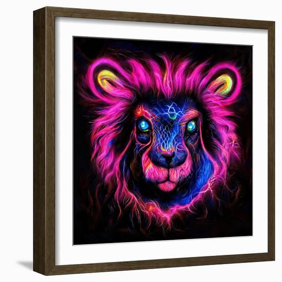 Neon Lion-null-Framed Premium Giclee Print