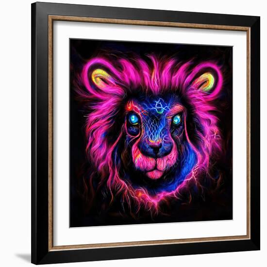 Neon Lion-null-Framed Premium Giclee Print