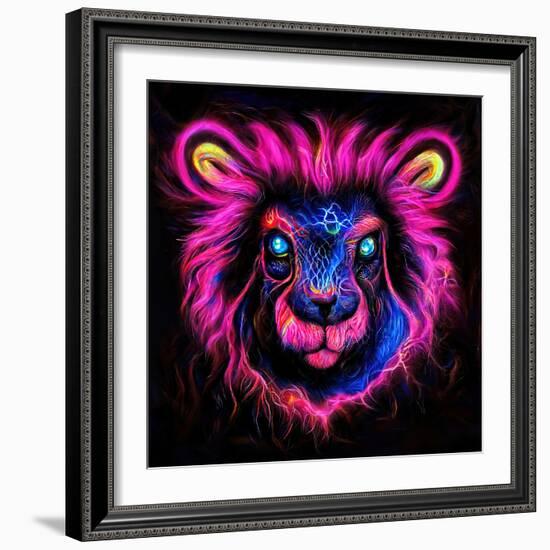 Neon Lion-null-Framed Premium Giclee Print