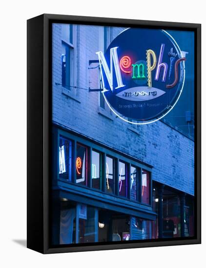 Neon Memphis Sign, Beale Street Entertainment Area, Memphis, Tennessee, USA-Walter Bibikow-Framed Premier Image Canvas