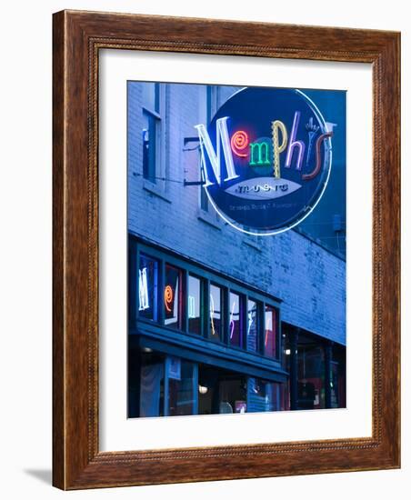 Neon Memphis Sign, Beale Street Entertainment Area, Memphis, Tennessee, USA-Walter Bibikow-Framed Photographic Print