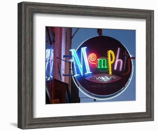 Neon Memphis Sign, Beale Street Entertainment Area, Memphis, Tennessee, USA-Walter Bibikow-Framed Photographic Print