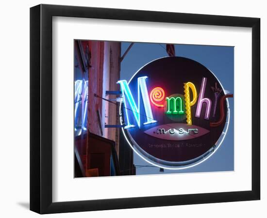 Neon Memphis Sign, Beale Street Entertainment Area, Memphis, Tennessee, USA-Walter Bibikow-Framed Photographic Print