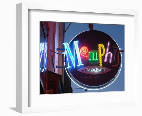 Neon Memphis Sign, Beale Street Entertainment Area, Memphis, Tennessee, USA-Walter Bibikow-Framed Photographic Print