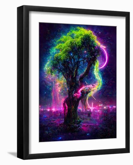 Neon Oak Tree-null-Framed Art Print