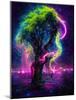 Neon Oak Tree-null-Mounted Art Print