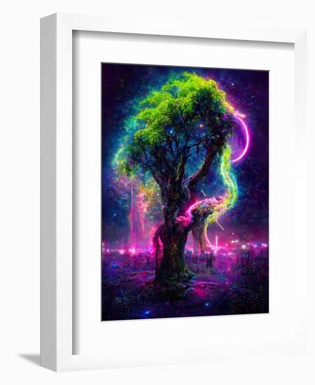 Neon Oak Tree-null-Framed Premium Giclee Print