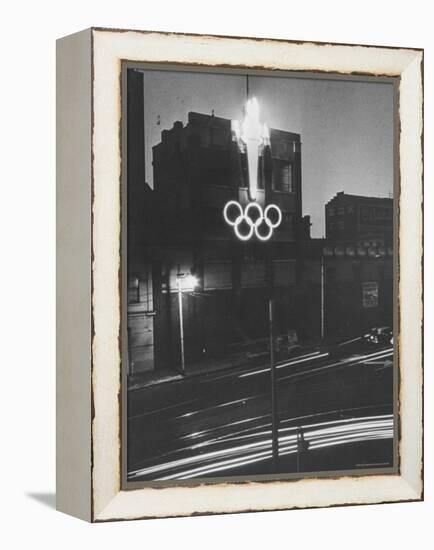 Neon Olympic Symbol in Melbourne-John Dominis-Framed Premier Image Canvas