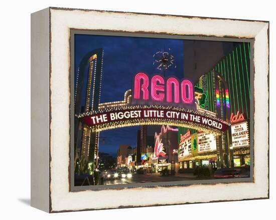 Neon Reno Sign on North Virginia Street, Nevada, USA-Walter Bibikow-Framed Premier Image Canvas