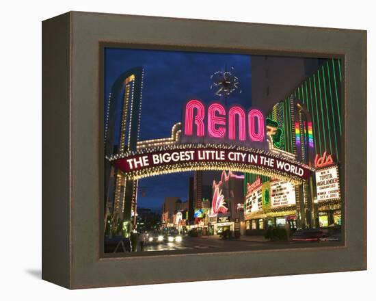 Neon Reno Sign on North Virginia Street, Nevada, USA-Walter Bibikow-Framed Premier Image Canvas