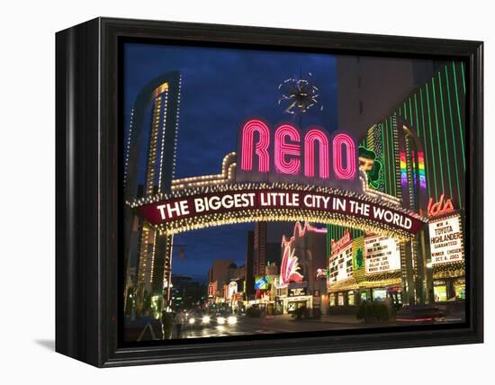 Neon Reno Sign on North Virginia Street, Nevada, USA-Walter Bibikow-Framed Premier Image Canvas