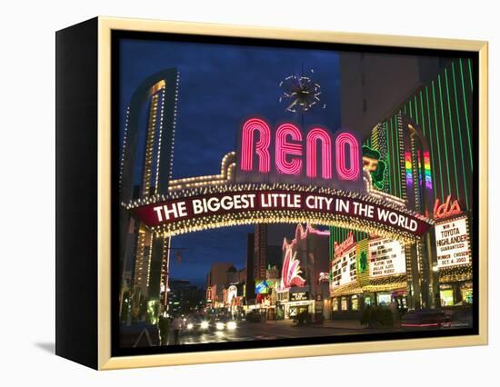 Neon Reno Sign on North Virginia Street, Nevada, USA-Walter Bibikow-Framed Premier Image Canvas