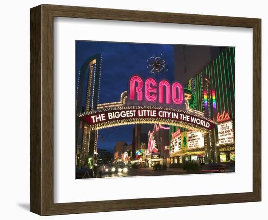 Neon Reno Sign on North Virginia Street, Nevada, USA-Walter Bibikow-Framed Photographic Print