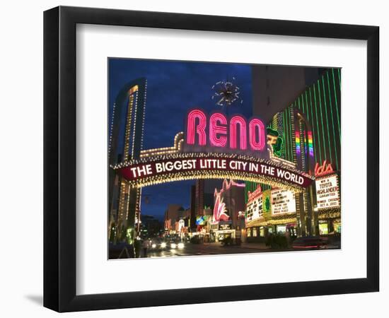 Neon Reno Sign on North Virginia Street, Nevada, USA-Walter Bibikow-Framed Photographic Print