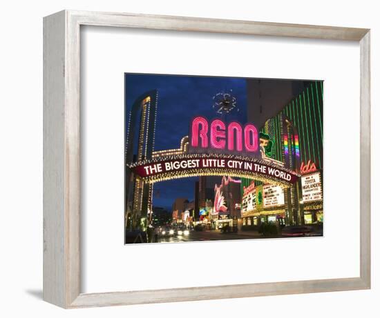 Neon Reno Sign on North Virginia Street, Nevada, USA-Walter Bibikow-Framed Photographic Print