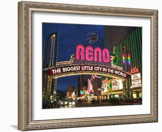 Neon Reno Sign on North Virginia Street, Nevada, USA-Walter Bibikow-Framed Photographic Print