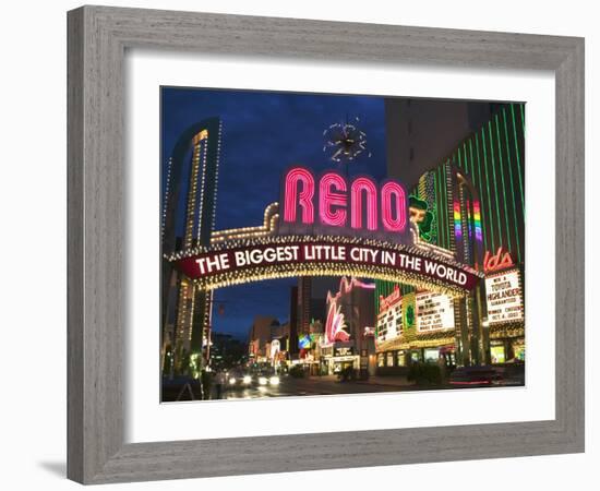 Neon Reno Sign on North Virginia Street, Nevada, USA-Walter Bibikow-Framed Photographic Print