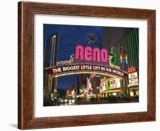 Neon Reno Sign on North Virginia Street, Nevada, USA-Walter Bibikow-Framed Photographic Print