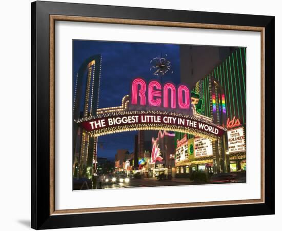 Neon Reno Sign on North Virginia Street, Nevada, USA-Walter Bibikow-Framed Photographic Print